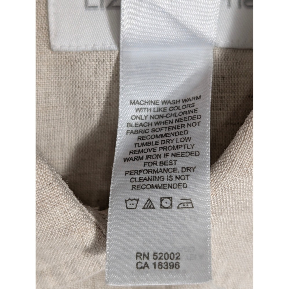 Women's 14 Liz Claiborne Beige Linen Button Front Shirt 3/4 Length Sleeves - Picture 6 of 9